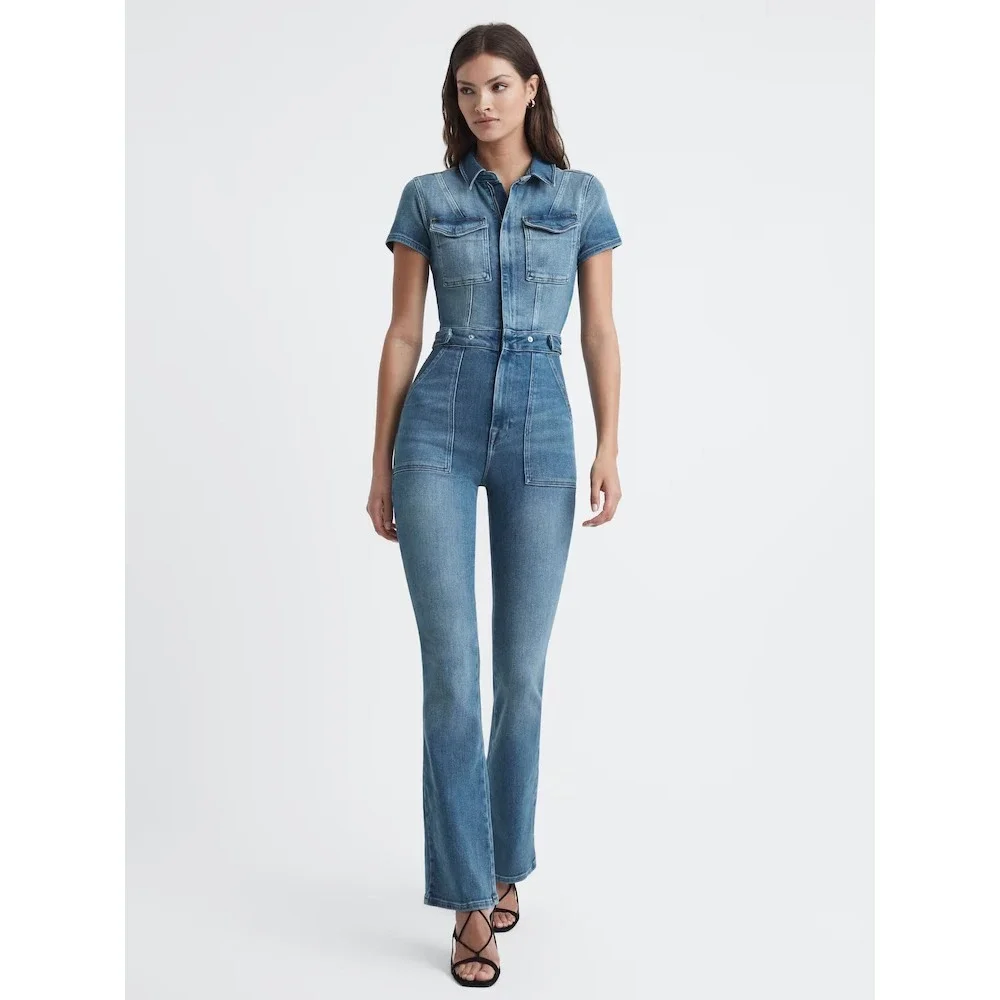 Good American Denim Jumpsuit NWT Sz 0 XS Fit for‎ Success Bootcut Stretch